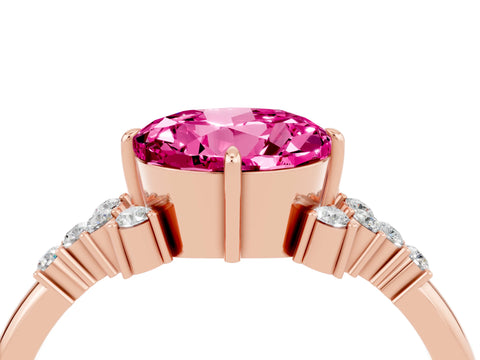 Rose gold Round Cut Pink Sapphire Ring with Side Stones and Four-Prong Setting_64