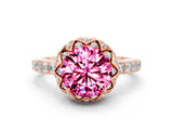 Rose gold Round Cut Pink Sapphire Scalloped Halo Engagement Ring with Round Shared Prong Band_24