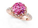 Rose gold Round Cut Pink Sapphire Scalloped Halo Engagement Ring with Round Shared Prong Band_25