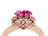 Rose gold Round Cut Pink Sapphire Scalloped Halo Engagement Ring with Round Shared Prong Band_28