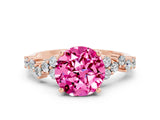 Rose gold Round Cut Pink Sapphire Scattered Round Accent Ring with Prong Setting_12