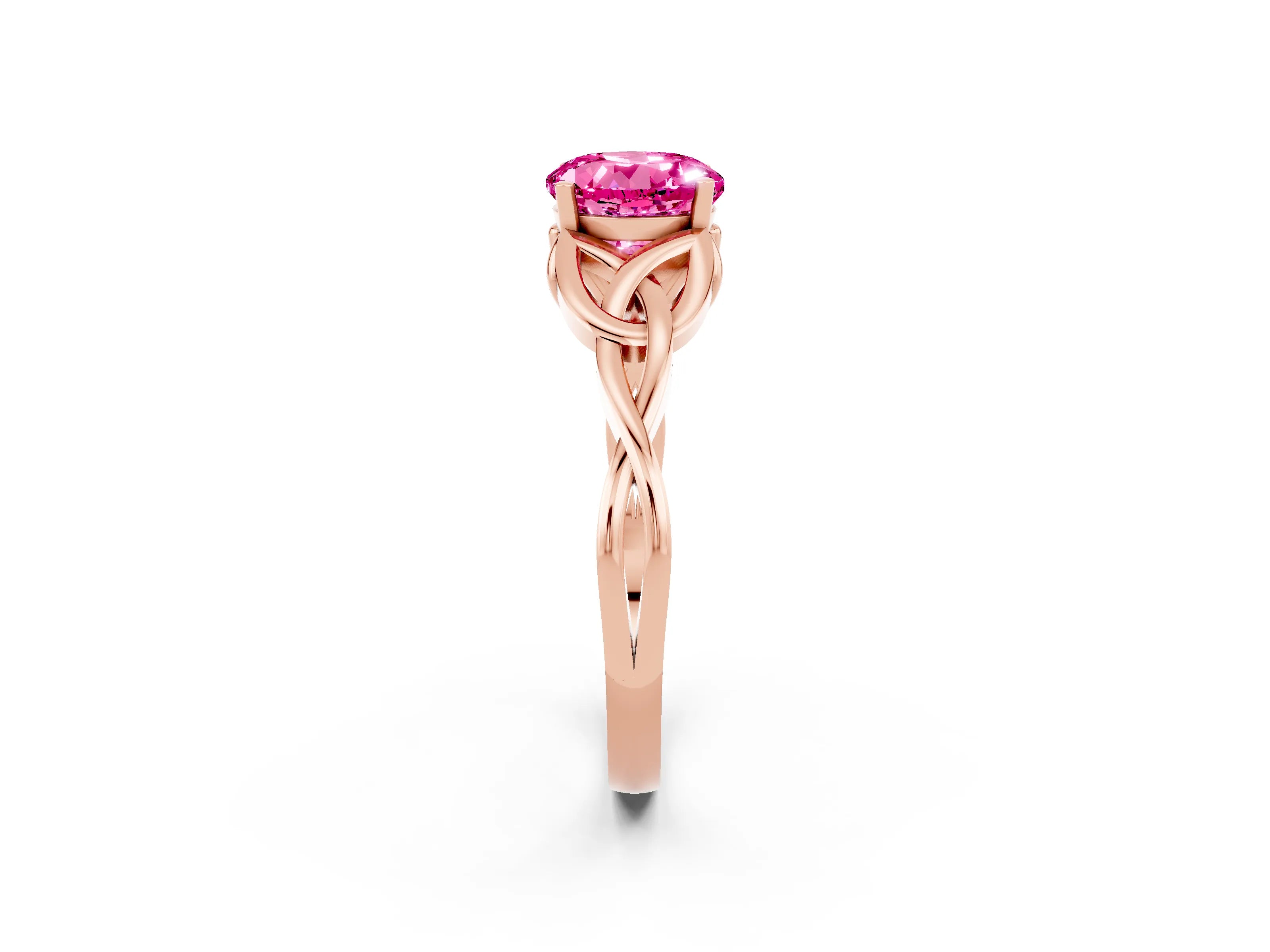 Rose gold Round Cut Pink Sapphire Solitaire Celtic Knot Ring with Four-Prong Setting_38