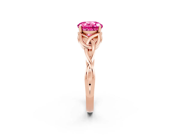 Rose gold Round Cut Pink Sapphire Solitaire Celtic Knot Ring with Four-Prong Setting