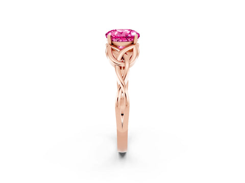 Rose gold Round Cut Pink Sapphire Solitaire Celtic Knot Ring with Four-Prong Setting_38