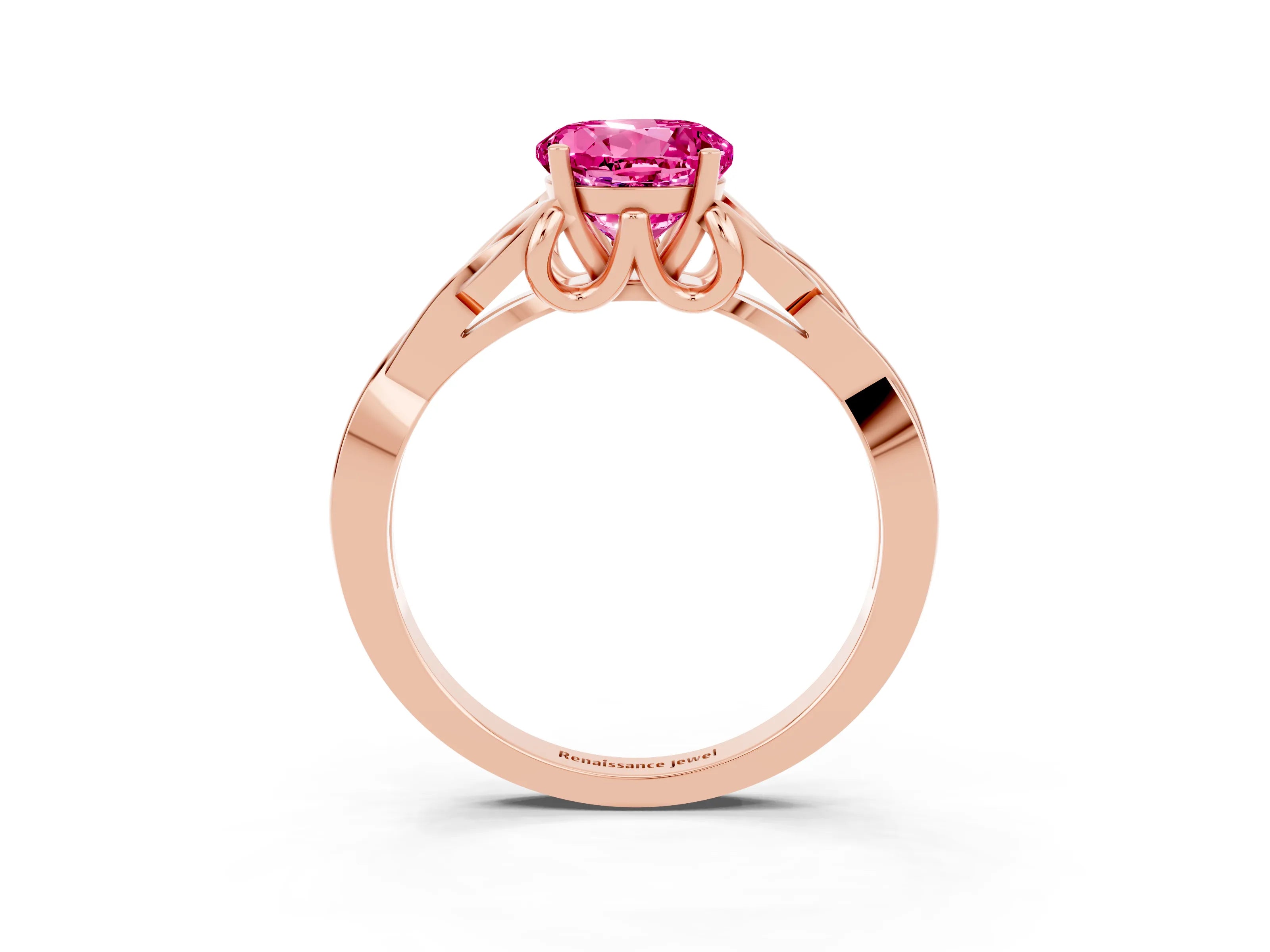 Rose gold Round Cut Pink Sapphire Solitaire Celtic Knot Ring with Four-Prong Setting_39