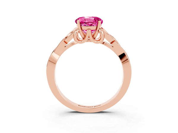 Rose gold Round Cut Pink Sapphire Solitaire Celtic Knot Ring with Four-Prong Setting