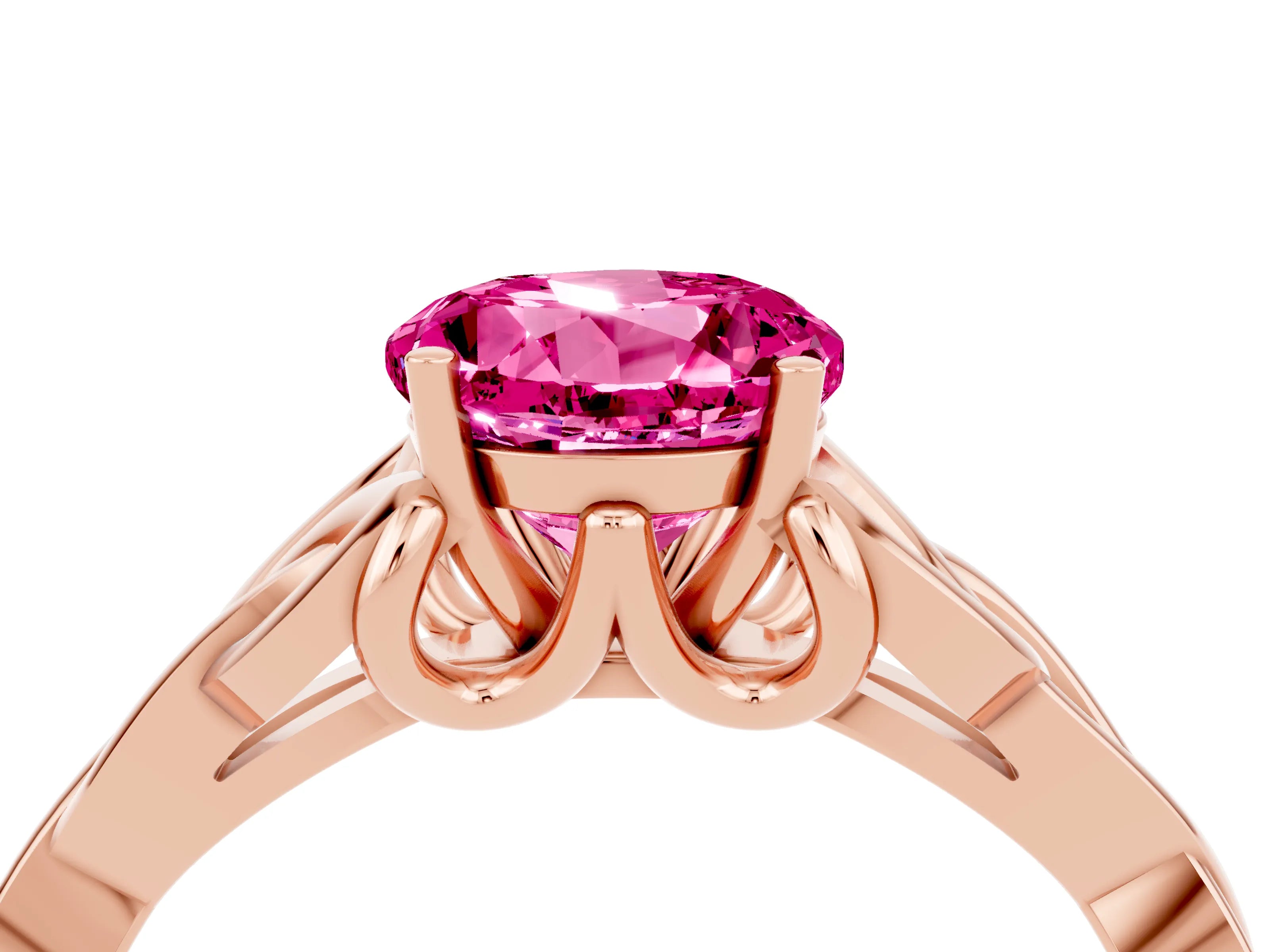 Rose gold Round Cut Pink Sapphire Solitaire Celtic Knot Ring with Four-Prong Setting_40