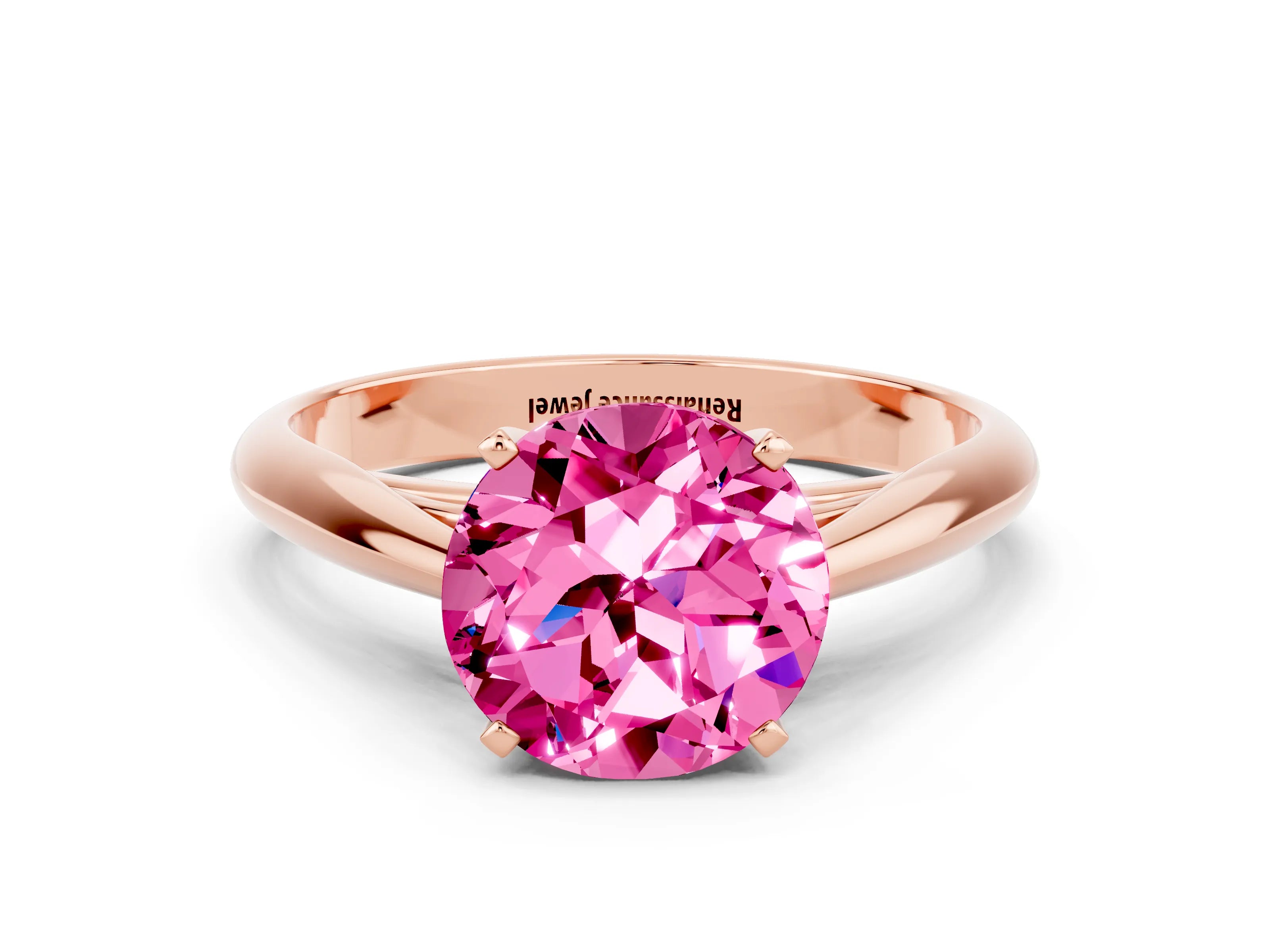 Rose gold Round Cut Pink Sapphire Solitaire Engagement Ring with Cathedral Setting and Four-Prong Mount_12