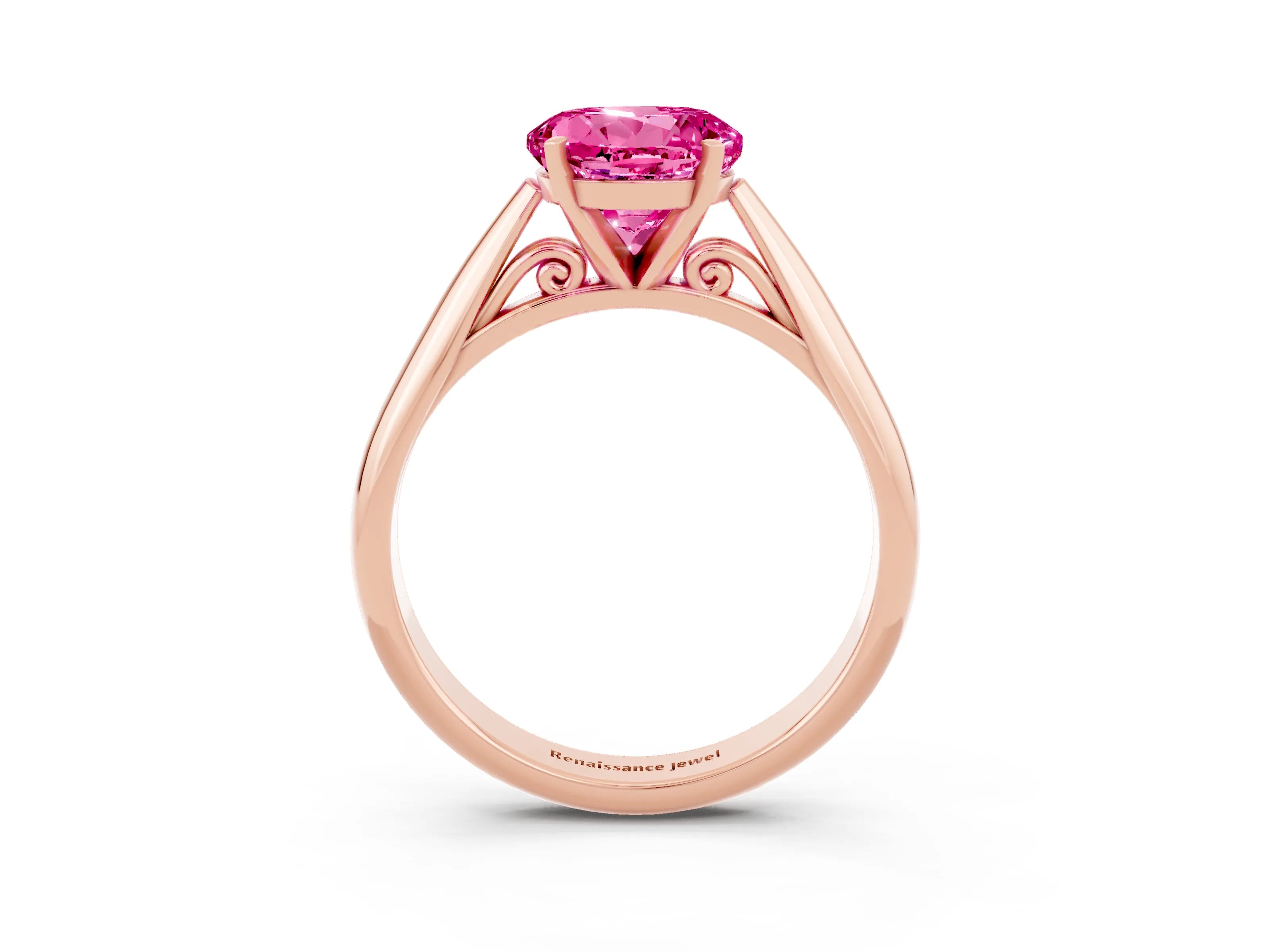 Rose gold Round Cut Pink Sapphire Solitaire Engagement Ring with Cathedral Setting and Four-Prong Mount_15