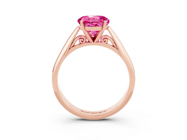 Rose gold Round Cut Pink Sapphire Solitaire Engagement Ring with Cathedral Setting and Four-Prong Mount