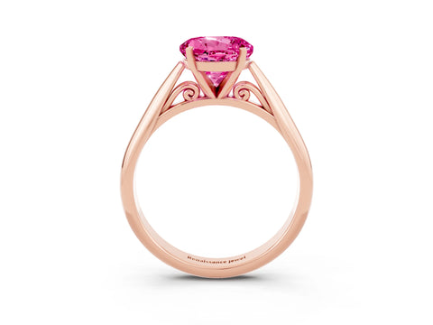 Rose gold Round Cut Pink Sapphire Solitaire Engagement Ring with Cathedral Setting and Four-Prong Mount_15