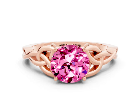 Rose gold Round Cut Pink Sapphire Solitaire Engagement Ring with Celtic Knot Band and Four-Prong Setting_24