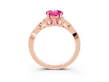 Rose gold Round Cut Pink Sapphire Solitaire Engagement Ring with Celtic Knot Band and Four-Prong Setting_27