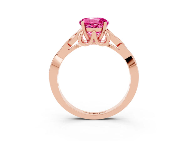 Rose gold Round Cut Pink Sapphire Solitaire Engagement Ring with Celtic Knot Band and Four-Prong Setting