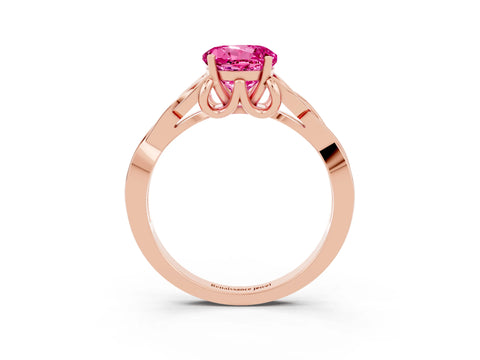 Rose gold Round Cut Pink Sapphire Solitaire Engagement Ring with Celtic Knot Band and Four-Prong Setting_27