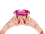 Rose gold Round Cut Pink Sapphire Solitaire Engagement Ring with Celtic Knot Band and Four-Prong Setting_28