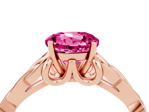 Rose gold Round Cut Pink Sapphire Solitaire Engagement Ring with Celtic Knot Band and Four-Prong Setting_28