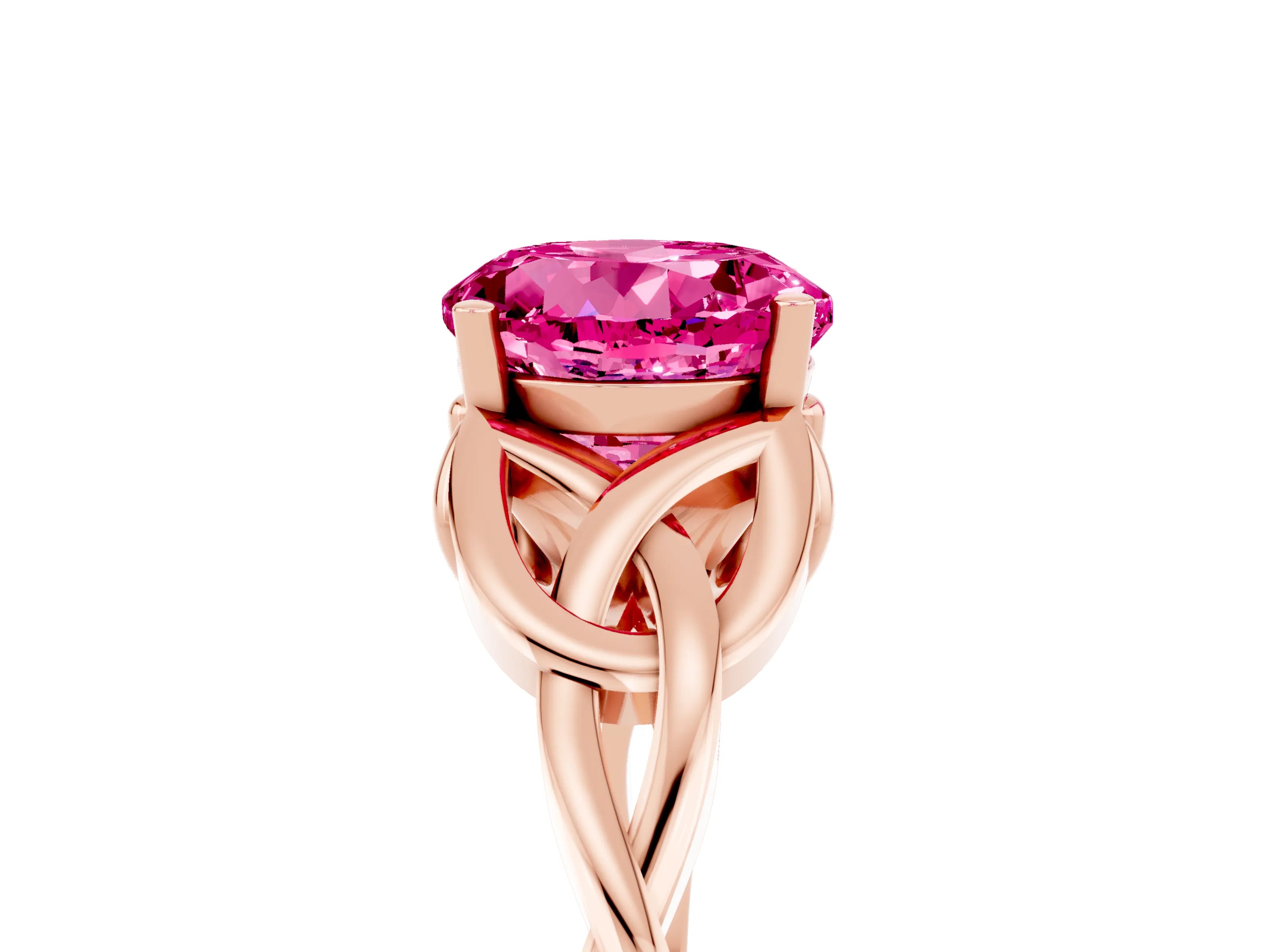Rose gold Round Cut Pink Sapphire Solitaire Engagement Ring with Celtic Knot Band and Four-Prong Setting_29