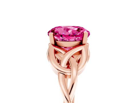 Rose gold Round Cut Pink Sapphire Solitaire Engagement Ring with Celtic Knot Band and Four-Prong Setting_29