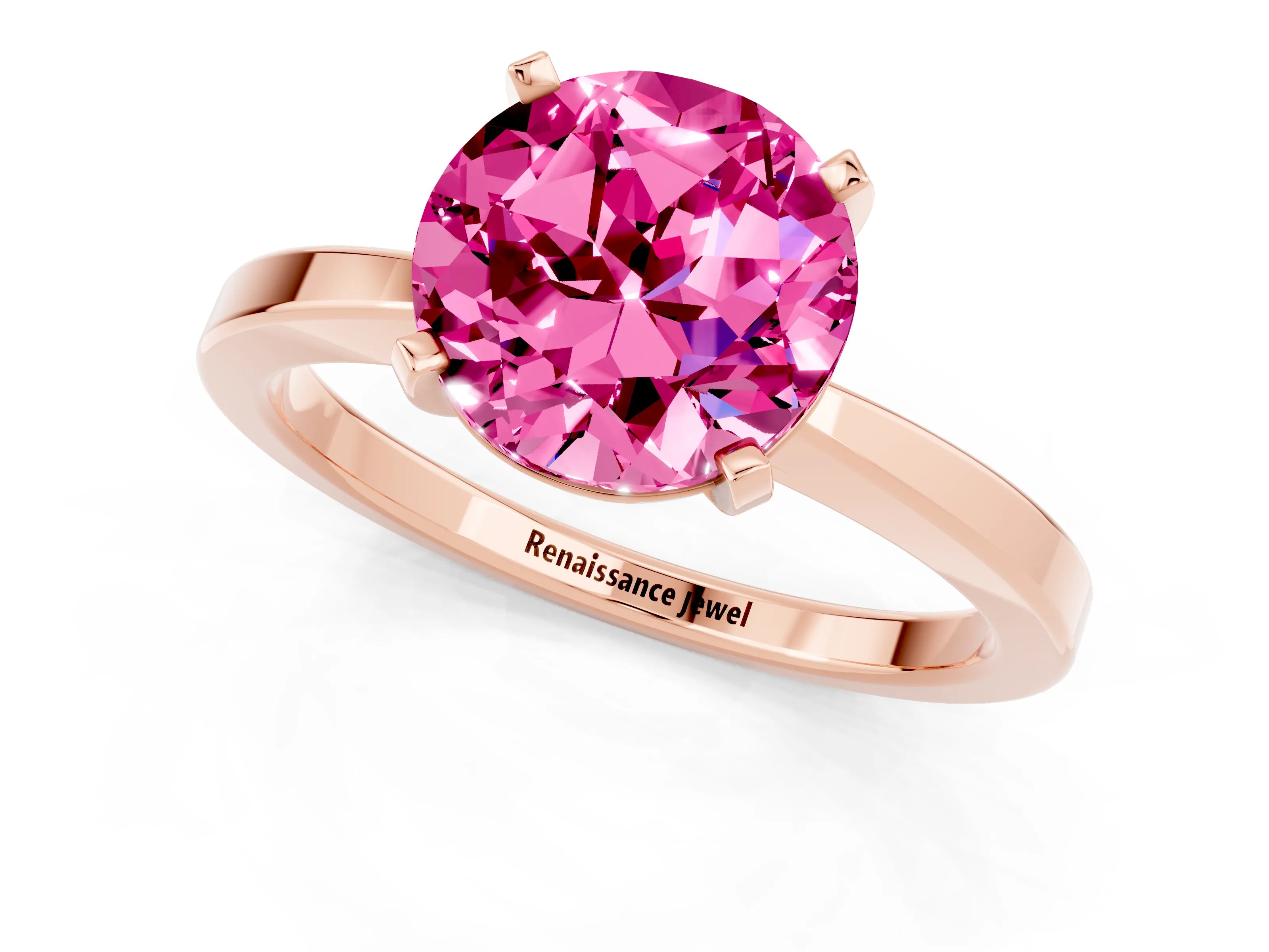 Rose gold Round Cut Pink Sapphire Solitaire Engagement Ring with Classic Band and Four-Prong Setting_51