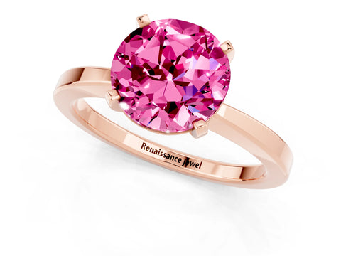 Rose gold Round Cut Pink Sapphire Solitaire Engagement Ring with Classic Band and Four-Prong Setting_51