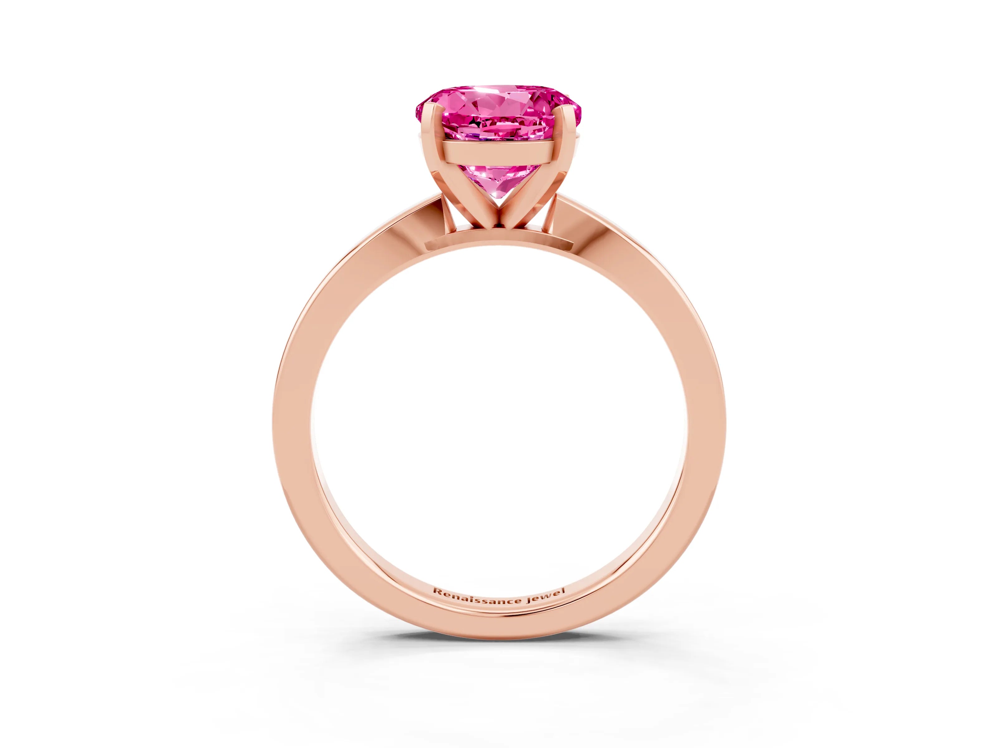 Rose gold Round Cut Pink Sapphire Solitaire Engagement Ring with Classic Band and Four-Prong Setting_53