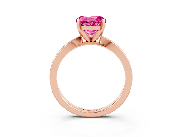Rose gold Round Cut Pink Sapphire Solitaire Engagement Ring with Classic Band and Four-Prong Setting