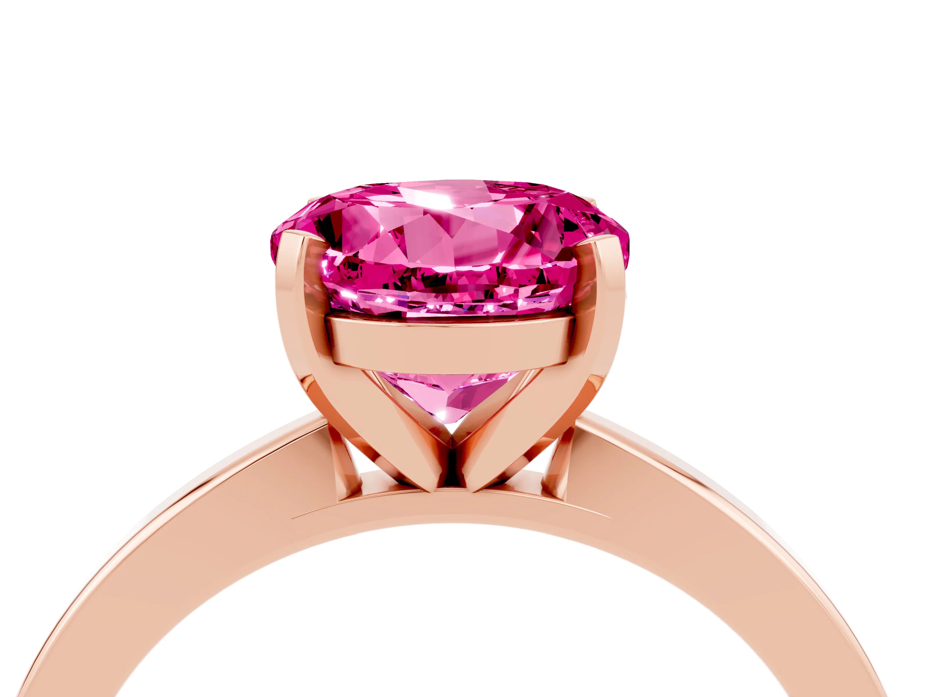 Rose gold Round Cut Pink Sapphire Solitaire Engagement Ring with Classic Band and Four-Prong Setting_54
