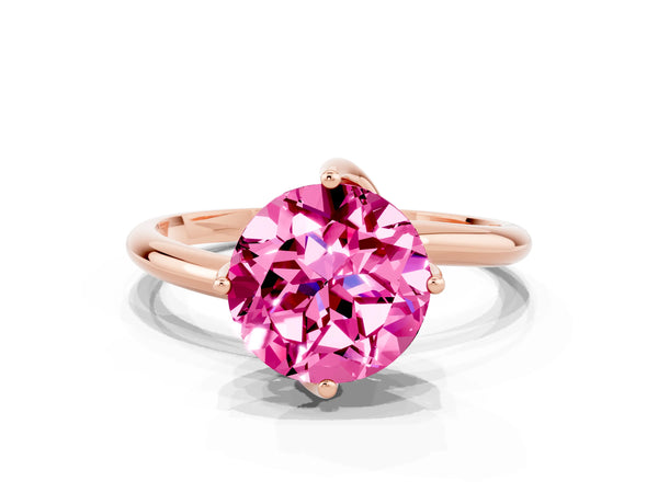 Rose gold Round Cut Pink Sapphire Solitaire Engagement Ring with Four-Prong Setting and Classic Band
