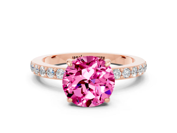 Rose gold Round Cut Pink Sapphire Solitaire Engagement Ring with Pavé Band and Four-Prong Setting