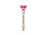 Rose gold Round Cut Pink Sapphire Solitaire Engagement Ring with Pavé Band and Four-Prong Setting_26