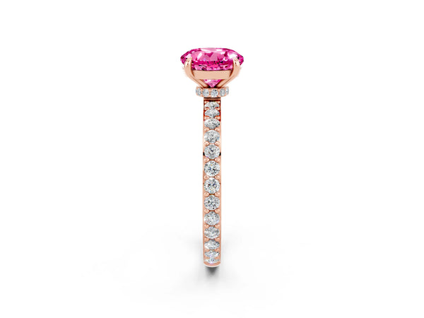 Rose gold Round Cut Pink Sapphire Solitaire Engagement Ring with Pavé Band and Four-Prong Setting