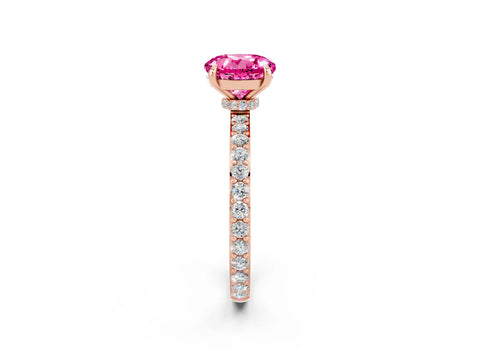 Rose gold Round Cut Pink Sapphire Solitaire Engagement Ring with Pavé Band and Four-Prong Setting_26