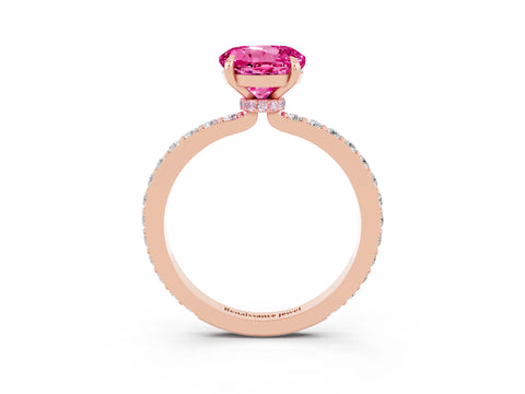 Rose gold Round Cut Pink Sapphire Solitaire Engagement Ring with Pavé Band and Four-Prong Setting_27