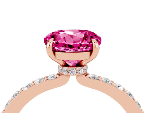 Rose gold Round Cut Pink Sapphire Solitaire Engagement Ring with Pavé Band and Four-Prong Setting_28