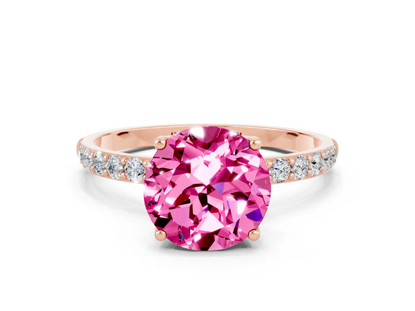 Rose gold Round Cut Pink Sapphire Solitaire Engagement Ring with Round  Pavé Band and Prong Setting