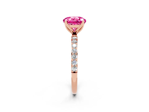 Rose gold Round Cut Pink Sapphire Solitaire Engagement Ring with Pavé Band and Prong Setting_2