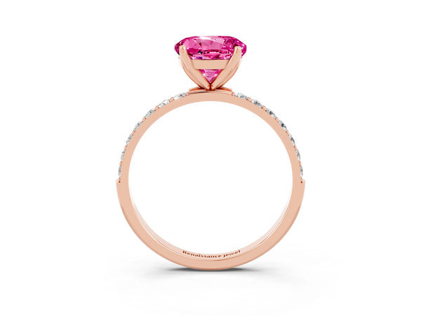 Rose gold Round Cut Pink Sapphire Solitaire Engagement Ring with Round  Pavé Band and Prong Setting