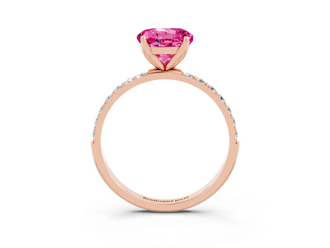 Rose gold Round Cut Pink Sapphire Solitaire Engagement Ring with Pavé Band and Prong Setting_3