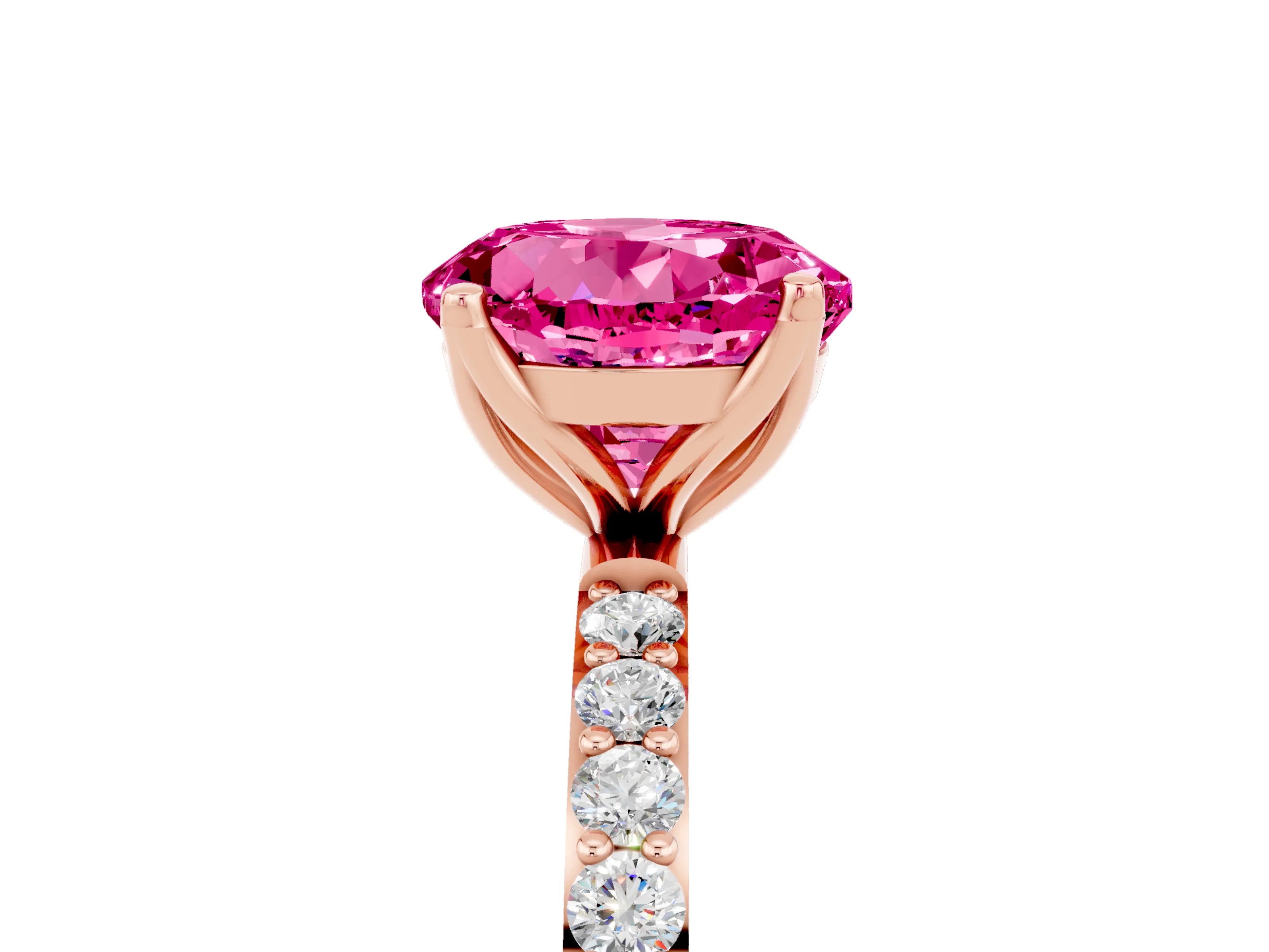 Rose gold Round Cut Pink Sapphire Solitaire Engagement Ring with Pavé Band and Prong Setting_5