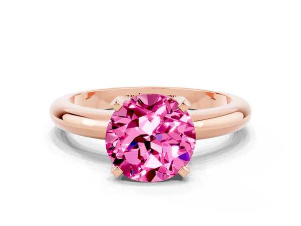 Rose gold Round Cut Pink Sapphire Solitaire Engagement Ring with Round Band and Four-Prong Setting