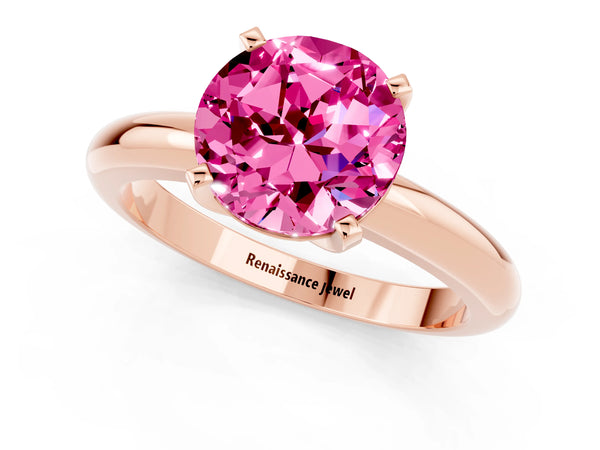Rose gold Round Cut Pink Sapphire Solitaire Engagement Ring with Round Band and Four-Prong Setting