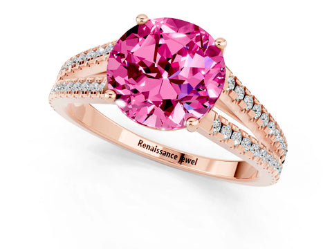 Rose gold Round Cut Pink Sapphire Solitaire Engagement Ring with Split Shank Pavé Band_13