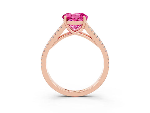 Rose gold Round Cut Pink Sapphire Solitaire Engagement Ring with Split Shank Pavé Band_15