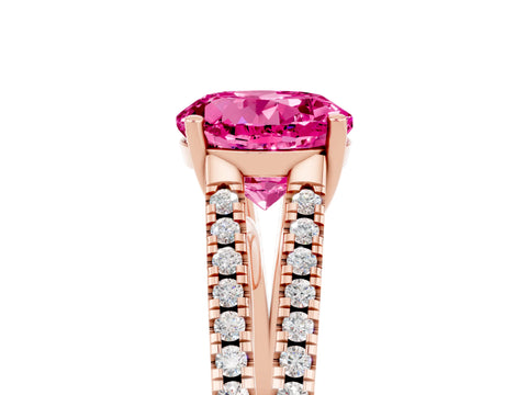 Rose gold Round Cut Pink Sapphire Solitaire Engagement Ring with Split Shank Pavé Band_17