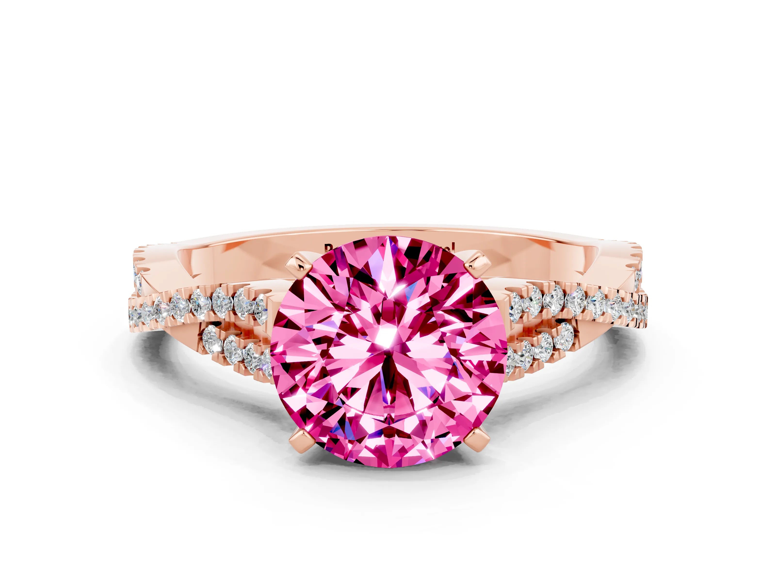 Rose gold Round Cut Pink Sapphire Solitaire Engagement Ring with Twisted Pavé Band and Four-Prong Setting_12