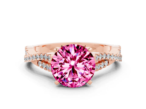 Rose gold Round Cut Pink Sapphire Solitaire Engagement Ring with Twisted Pavé Band and Four-Prong Setting_12