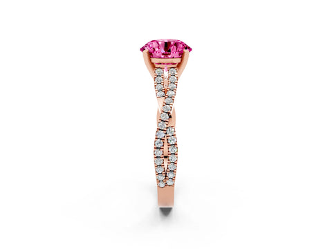 Rose gold Round Cut Pink Sapphire Solitaire Engagement Ring with Twisted Pavé Band and Four-Prong Setting_14