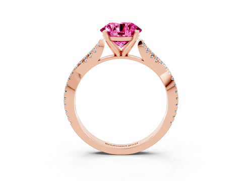 Rose gold Round Cut Pink Sapphire Solitaire Engagement Ring with Twisted Pavé Band and Four-Prong Setting_15