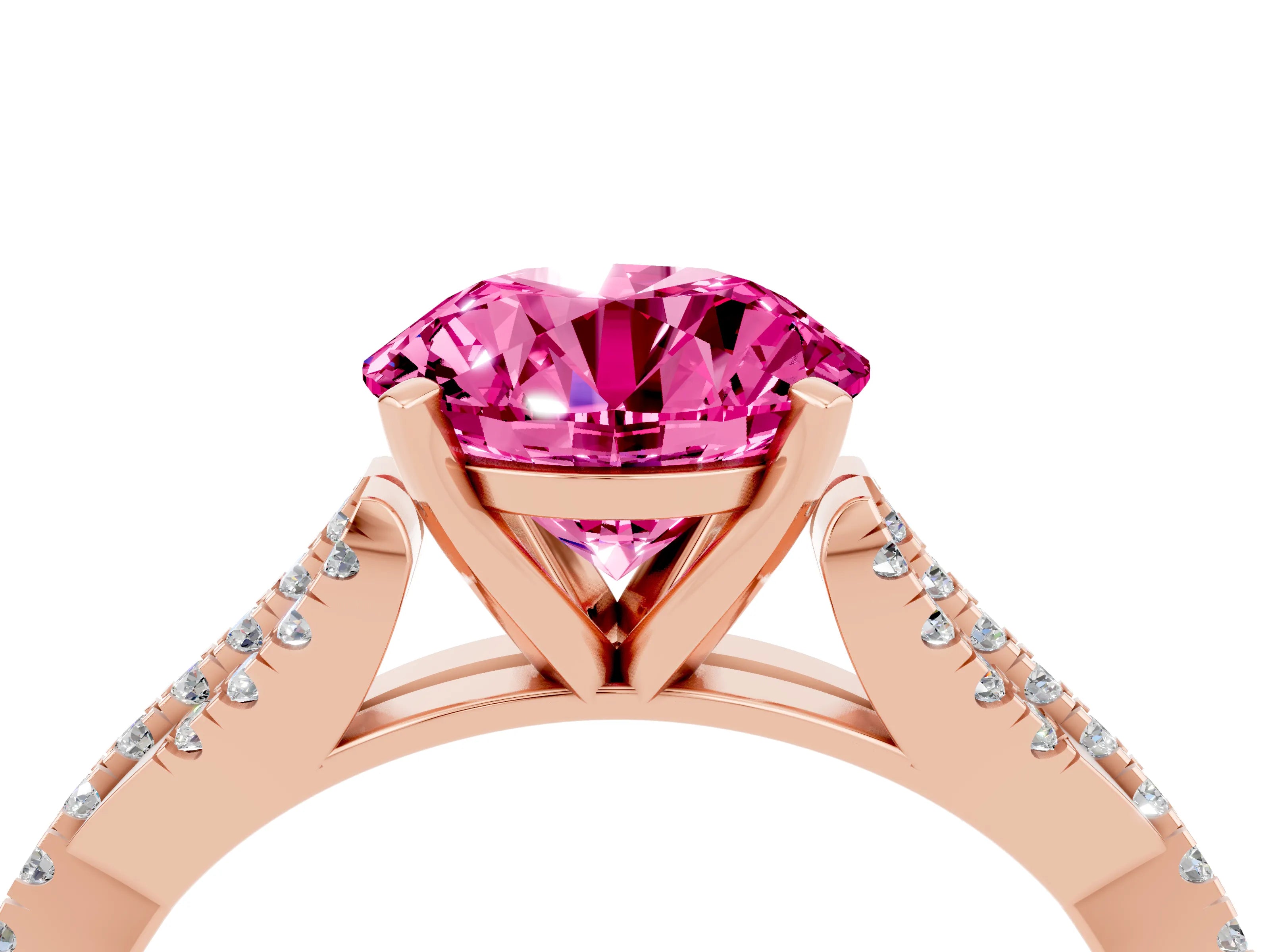 Rose gold Round Cut Pink Sapphire Solitaire Engagement Ring with Twisted Pavé Band and Four-Prong Setting_16